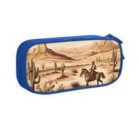 QGGHNISD West Desert Cactus with Cowboys Riding Horses Pencil Bag, Large Capacity Double Layer with Divider Stationery Bag,Zipper Cute Printed Cosmetic Bag for School Office Travelling