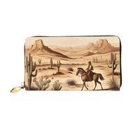QGGHNISD West Desert Cactus with Cowboys Riding Horses Women's Long Leather Wallet with Zipper, Card Slots, Cash Pocket, Clutch Purse