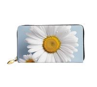 QGGHNISD White Daisy Women's Long Leather Wallet with Zipper, Card Slots, Cash Pocket, Clutch Purse