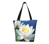 QGGHNISD White Lotus Flowers Women'S Casual Shoulder Tote Bag, Large Capacity Polyester Handbag, Travel Beach Shopping Bag