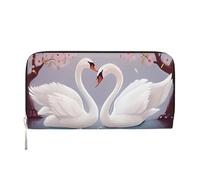 QGGHNISD White Swans with Pink Floral Tree Long Wallet Women Leather Zipper Clutch Purse Large Capacity Card Holder Organizer