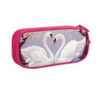 QGGHNISD White Swans with Pink Floral Tree Pencil Bag, Large Capacity Double Layer with Divider Stationery Bag,Zipper Cute Printed Cosmetic Bag for School Office Travelling