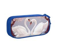QGGHNISD White Swans with Pink Floral Tree Pencil Bag, Large Capacity Double Layer with Divider Stationery Bag,Zipper Cute Printed Cosmetic Bag for School Office Travelling