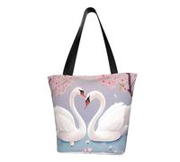 QGGHNISD White Swans With Pink Floral Tree Women'S Casual Shoulder Tote Bag, Large Capacity Polyester Handbag, Travel Beach Shopping Bag