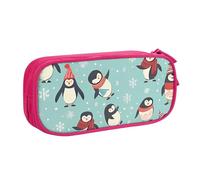 QGGHNISD Winter Christmas Penguins Pencil Bag, Large Capacity Double Layer with Divider Stationery Bag,Zipper Cute Printed Cosmetic Bag for School Office Travelling