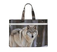 QGGHNISD Wolf In The Snow Canvas Tote Bag Document Organizer Bag Zipper File Storage Handbag Portable Office Travel Bag