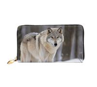 QGGHNISD Wolf in The Snow Women's Long Leather Wallet with Zipper, Card Slots, Cash Pocket, Clutch Purse