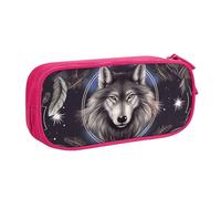 QGGHNISD Wolves and Dream Catchers Pencil Bag, Large Capacity Double Layer with Divider Stationery Bag,Zipper Cute Printed Cosmetic Bag for School Office Travelling