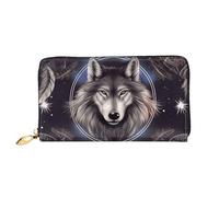 QGGHNISD Wolves and Dream Catchers Women's Long Leather Wallet with Zipper, Card Slots, Cash Pocket, Clutch Purse