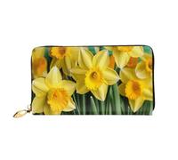 QGGHNISD Yellow Daffodils Flowers Women's Long Leather Wallet with Zipper, Card Slots, Cash Pocket, Clutch Purse