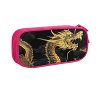 QGGHNISD Yellow Dragon Black Background Pencil Bag, Large Capacity Double Layer with Divider Stationery Bag,Zipper Cute Printed Cosmetic Bag for School Office Travelling