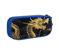 QGGHNISD Yellow Dragon Black Background Pencil Bag, Large Capacity Double Layer with Divider Stationery Bag,Zipper Cute Printed Cosmetic Bag for School Office Travelling