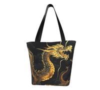 QGGHNISD Yellow Dragon Black Background Women'S Casual Shoulder Tote Bag, Large Capacity Polyester Handbag, Travel Beach Shopping Bag