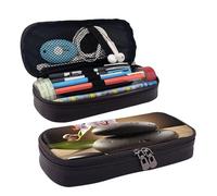 QGGHNISD Zen Stone Leather Pencil Case, Large Capacity Durable Pencil Box, Student Stationery Bag, Suitable for Stationery/Cosmetics/Small Items