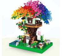QGGQ Cherry Blossom Tree House Building Blocks Set, 1528PCS Rainbow Treehouse Building Block Set with LED, Sakura Model Tree House Construction Toy, Plants Flowers Treehouse Architecture Block Kits