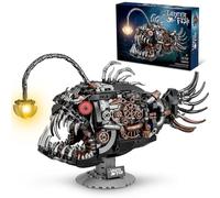 QGGQ Mechanical Angler Fish Building Set with Light, Creative Ocean Lantern Fish Animal Toy for Home Office Decor, Compatible with Lego Shark, STEM Gift for Adults Teens Boys 8-14+ (1038 PCS)