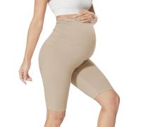 QGGQDD Maternity Biker Shorts Over Belly High Waisted for Pregnancy Yoga Workouts(Light Apricot,Medium)