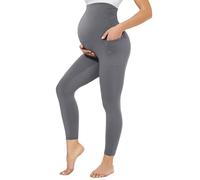 QGGQDD Maternity Leggings Over Bump with Pockets High Waisted Pregnancy Leggings for Women Gym Yoga Pants(Grey,XL)