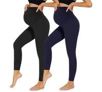 QGGQDD Maternity Leggings Over Bump with Pockets High Waisted Pregnancy Leggings for Women Gym Yoga Pants(Black+Navy,XL)