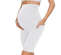 QGGQDD Short Maternity Leggings with Pockets Maternity Cycling Shorts Women's Maternity Trousers Short Pregnancy for Pregnant Women, White, L