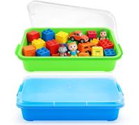QGGTQG Sandpit with Lid, Sensory Bin with Lid for Children, Plastic Tray, Sandpit Cover, Sensory Sandbox Container for Water, Sand, Beads and More (Green and Blue)