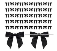 QGH 50 PCS Black Bows - 2.8 x 3 Premade Black Satin Ribbon Bows with Twist Ties - for Gift Wrapping, Party Decorations, Cake, Balloon, Champagne Bottle DIY Accessories
