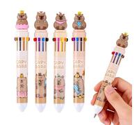 QGH Capybara Pens Multi Coloured Pens All in One - 4 PCS 0.7 mm Multi Colour Pen 10 in 1 Retractable Ballpoint Pens - Cute Capybara Design Pen for School Office Supplies
