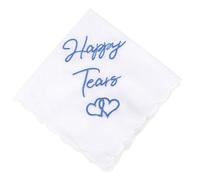 QGH Wedding Something Blue Handkerchief for Bride - White Cotton Happy Tears Handkerchief with Lace Edges - Embroidered Something Blue Gift - Sentimental Keepsake for Mother & Father of the Bride