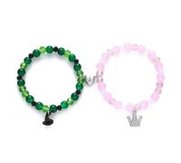 QGH Witch Friendship Bracelet Set with Heart Lock Charms - 2 Pcs Witch Hat & Crown Matching Bracelet for Couples, Adjustable 18-19cm - Gift for Movie Fans Friend Couple Women (Green, Pink)