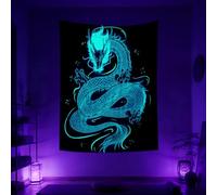 QGHOT Blacklight Dragon Tapestry Wall Hanging, Cool Japanese Tapestry Black Light Asian Glow in the Dark Dragon Backdrop Uv Viking Tapestry for Boys Bedroom Mens Room Wall Art Deocr (78.7"x59.1")