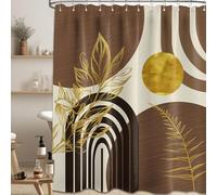 QGHOT Boho Mid Century Modern Shower Curtain Black and Brown Shower Curtains for Bathroom Decor Beige and Dark Tan Gold Leaves Abstract MCM Bath Curtain Set, Waterproof Fabric, 70" W x 78" L
