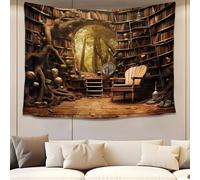 QGHOT Bookshelf Tapestry, Fairy Tale Forest Academic Tapestry Wall Hanging Largre Book House Witch Tapestries for Bedroom Living Room Home Decor (80x60in)