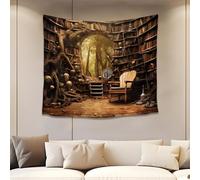 QGHOT Bookshelf Tapestry, Fairy Tale Forest Academic Tapestry Wall Hanging Largre Book House Witch Tapestries for Bedroom Living Room Home Decor (60x50in)