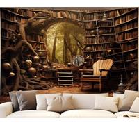 QGHOT Bookshelf Tapestry, Fairy Tale Forest Academic Tapestry Wall Hanging Largre Book House Witch Tapestries for Bedroom Living Room Home Decor (80x60in)