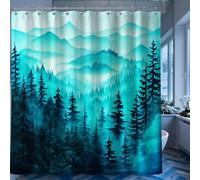 QGHOT Dark Teal Forest Shower Curtain Teal Blue Turquoise Shower Curtains for Bathroom, Waterproof Polyester Fabric with Hooks,70''W x 72''L