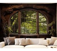 QGHOT Forest Window Tapestry, Nature Outdoor Tapestry Wall Hanging Woodland Scene Large Wall Mural for Bedroom Living Room Office Decor 80x60in