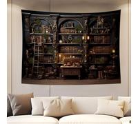QGHOT Medieval Bookshelf Tapestry, Dark Academia Old Library Tapestries Wall Hanging, Gothic Wall Decor Study Room Student Office Bedroom Living Room Backdrop 80x60in