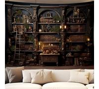 QGHOT Medieval Bookshelf Tapestry, Vintage Gothic Bookcase Bookshelf Backdrop Spooky Library Tapestries Wall Hanging Dark Academia Wall Art for Bedroom Living Room Large Office Zoom 78.7L x 104W