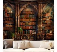 QGHOT Medieval Bookshelf Tapestry Vintage Library Bookcase Tapestry Wall Hanging Victorian Office Zoom Video Backdrop Old Books for Study Room Bedroom Living Room Decor 78.7L x 104W
