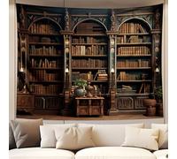 QGHOT Medieval Tapestry Vintage Bookshelf Tapestry Wall Hanging Library Backdrop Bookcase Books Room Wall Covering Victorian Wall Art for Bedroom Extra Large Living Room Decor (90.6"x70.9",A)