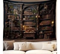 QGHOT Medieval Tapestry, Vintage Bookshelf Tapestry Wall Hanging Retro Library Tapestries, Old Books Shelf Study Room Student College Dorm Bedroom Living Room Art Wall Decor Large Backdrop 90x70 in
