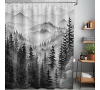 QGHOT Mountain Shower Curtain Black and White Forest Nature Shower Curtains for Mens Bathroom Charcoal Grey Rustic Woodland Pine Tree Cool Bath Decor Sets, Waterproof Fabric with Hooks, 70x84in