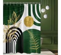 QGHOT Olive Green and Gold Shower Curtain Modern, Boho Mid Century Shower Curtains for Bathroom Decor MCM Minimalist Leaf Simple Bath Curtain Set, Waterproof Fabric, 70" W x 96" L