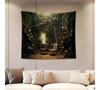QGHOT Study Room Tapestry, Vintage Bookshelf Wall Hanging, Large Library Tapestry, Witchy Bedroom Living Room Home Decor (60x50in)