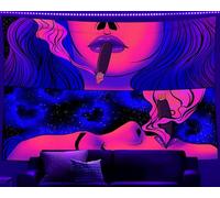 QGHOT Trippy Tapestry Blacklight, Cool Girl Smoking Tapestries Stoner Marijuana Poster Psychedelic Uv Wall Decor Glow in the Dark 420 Weed Tapestry for Bedroom College Dorm Party (78.7"x59.1")