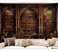QGHOT Vintage Bookcase Tapestry Retro Library Old Books Shelf Classic Study College Dorm Bedroom Living Room Medieval Castle Wall Decor