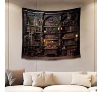 QGHOT Vintage Bookshelf Tapestry Wall Hanging, Retro Library Wall Tapestry, Old Books on Shelf Classical Study Room Student Study College Dorm Bedroom Living Room Medieval Castle Wall Decor