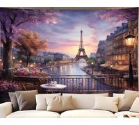 QGHOT Vintage Paris Tapestry Wall Hanging Eiffel Tower Backdrop French Themed Cityscape Tapestry Cafe Decor Romantic City Wall Art for Bedroom Paris Theme Party Decorations 90.6"x70.9"