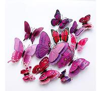 QGHSkOMk 12Pcs 3D butterfly wall decorations stickers Decor Wall Art Hanging Ornament Sculpture Garden Statues For Indoor Home Living Room Bedroom Outdoor backyard Porch Patio Fence (purple)