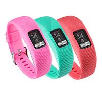 QGHXO Band for Garmin Vivofit 4, Soft Silicone Replacement Watch Band Strap for Garmin Vivofit 4 Activity Tracker, Small, Large, Ten Colors (A-Pink&Teal&Red, Large)